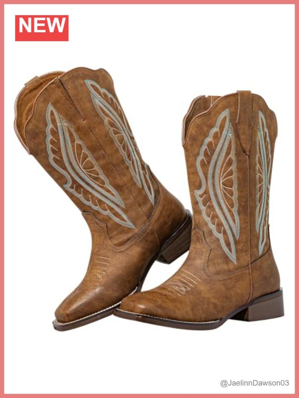Extra Wide Calf Cowboy Boots Faux Leather Square Toe Pull-On Western